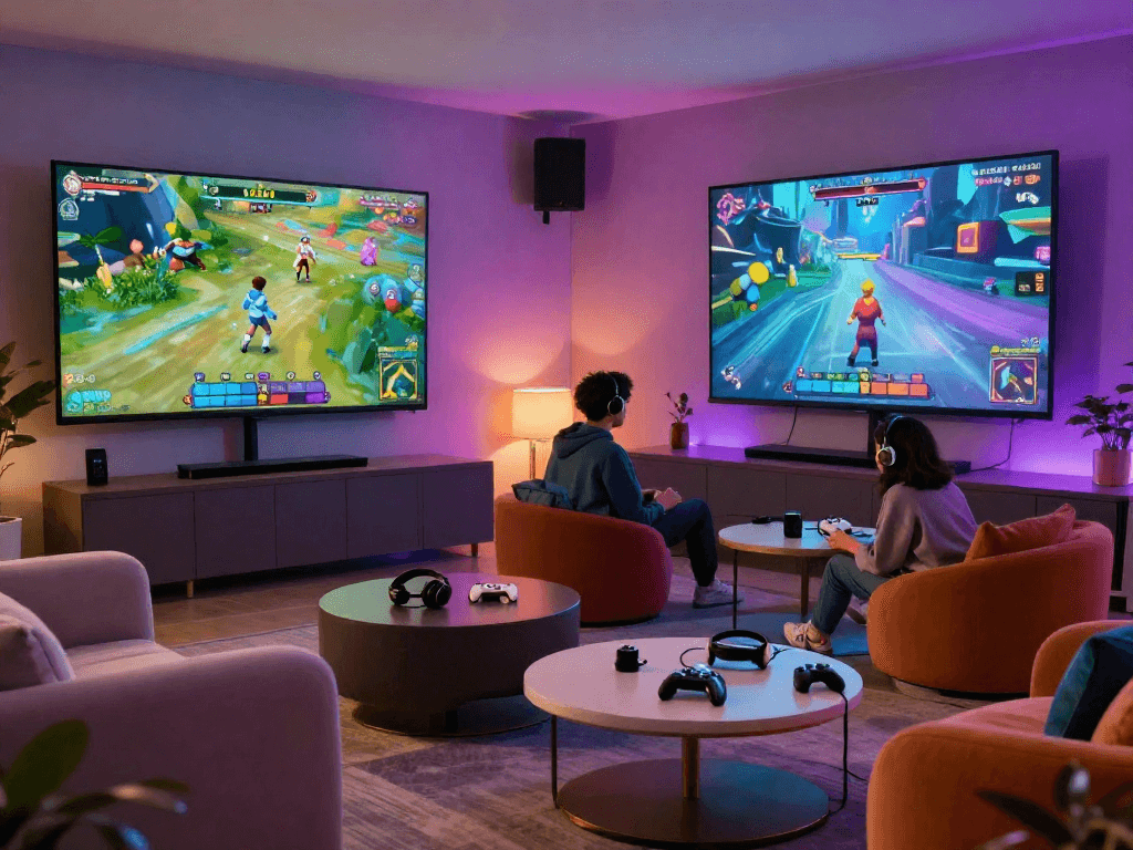 Engaging scene of players enjoying a free porn game in a vibrant online lounge.
