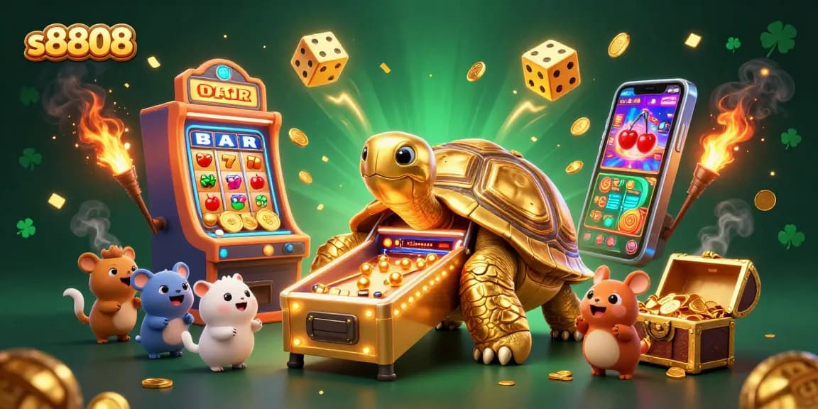 Experience the excitement at s8808 with a giant golden tortoise slot machine and thrilling jackpot action.