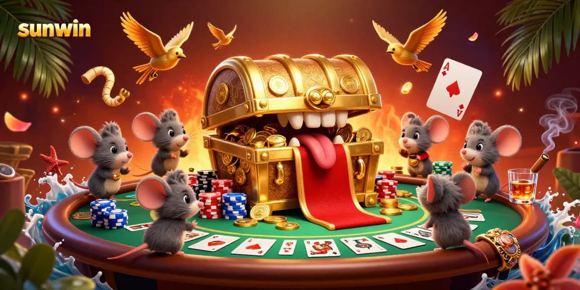 Experience the thrill of sunwin with a vibrant 3D illustration showcasing casino excitement and treasure.
