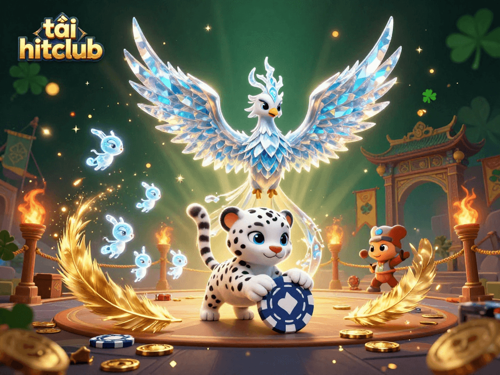 Play with the ice phoenix and leopard cub at tải hitclub for thrilling wins in a vibrant casino setting.