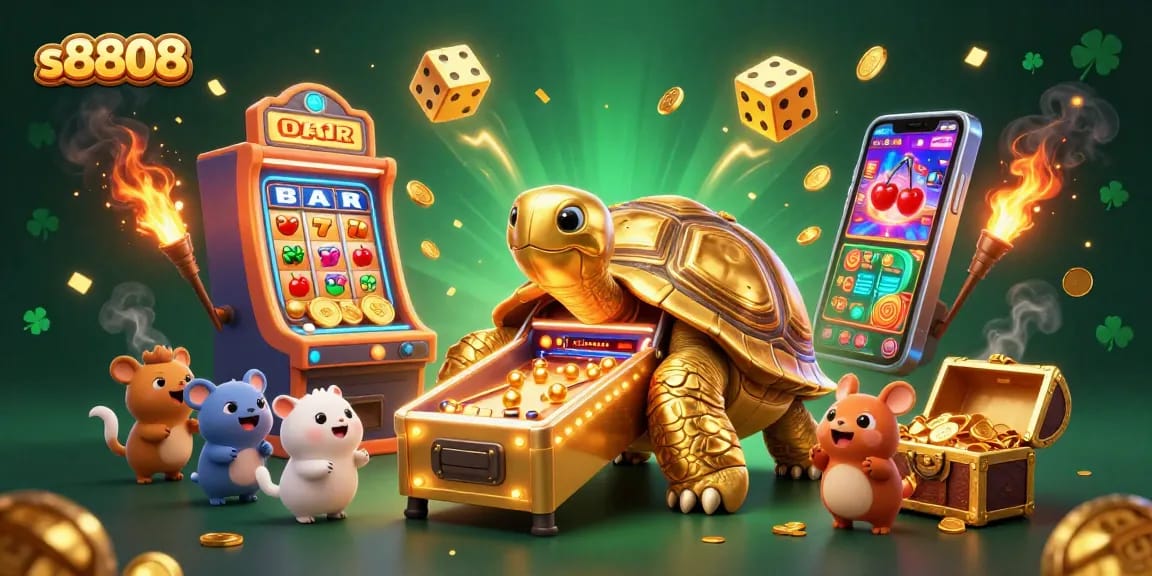 Experience the excitement at s8808 with a giant golden tortoise slot machine and thrilling jackpot action.