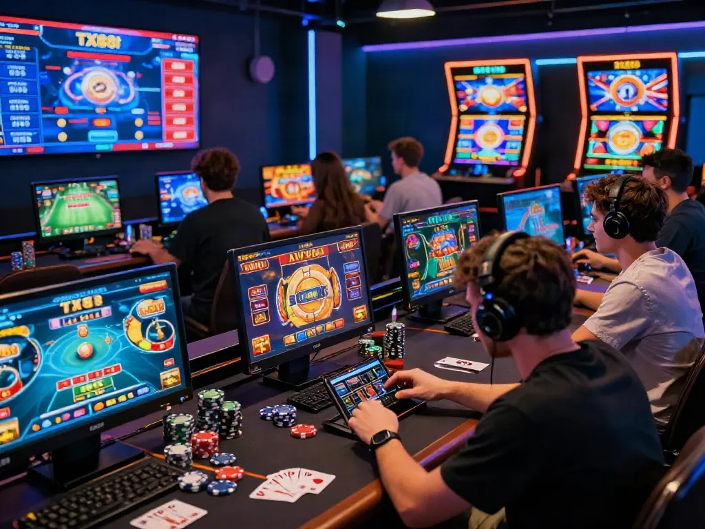 Engaging online gambling scene featuring diverse players enjoying TX88 games and betting options.