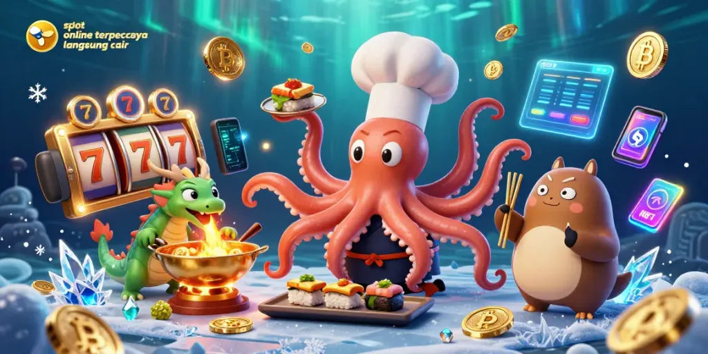 Spin winning reels with slot online terpercaya langsung cair showcasing vibrant 3D characters and Bitcoin coins.