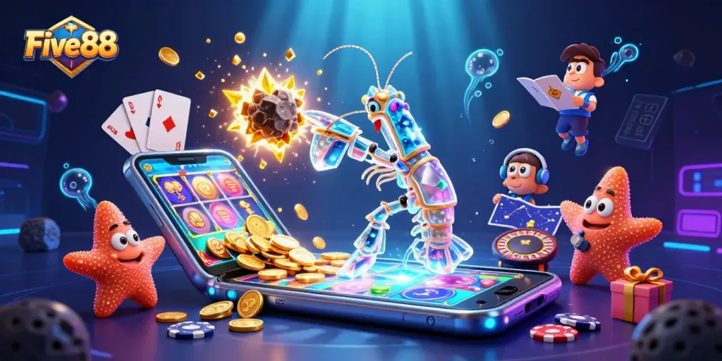 Experience exciting gameplay at Five 88 with vibrant casinos and gaming elements illustrated.