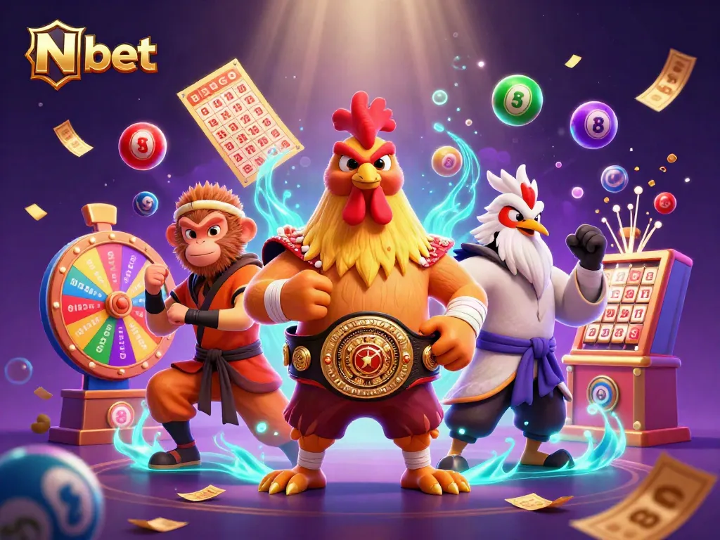 N bet brings excitement with dynamic lottery elements and vibrant characters in a colorful environment.