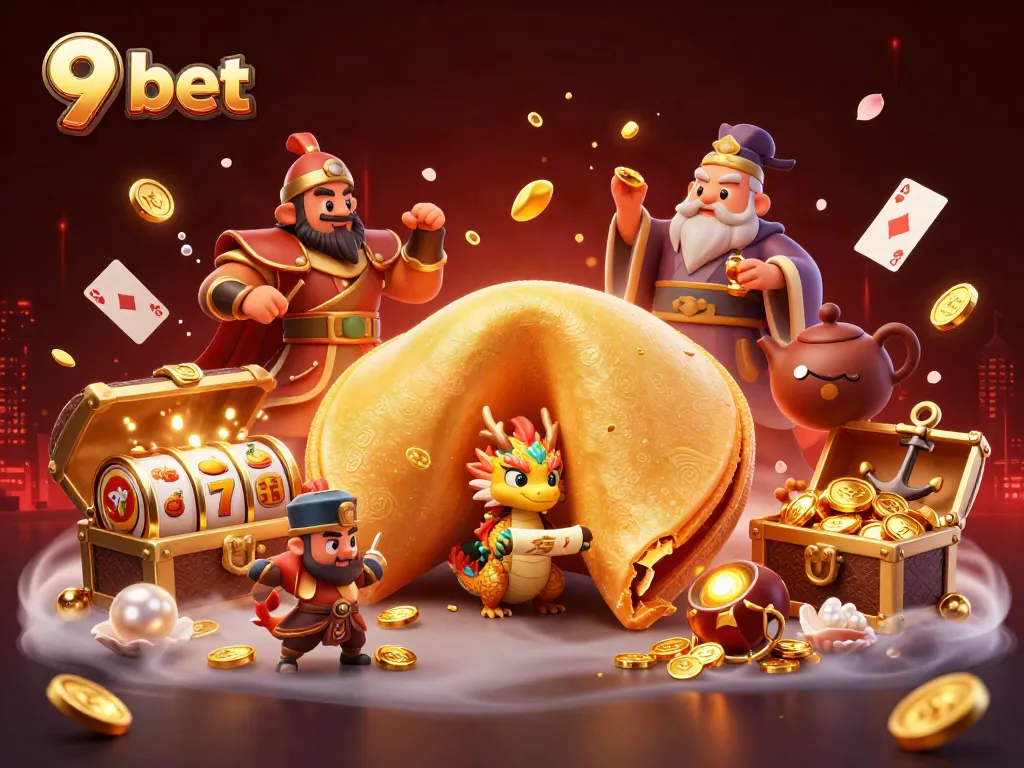 Win big with 9 bet in this vibrant casino-themed 3D illustration featuring dynamic gaming elements.