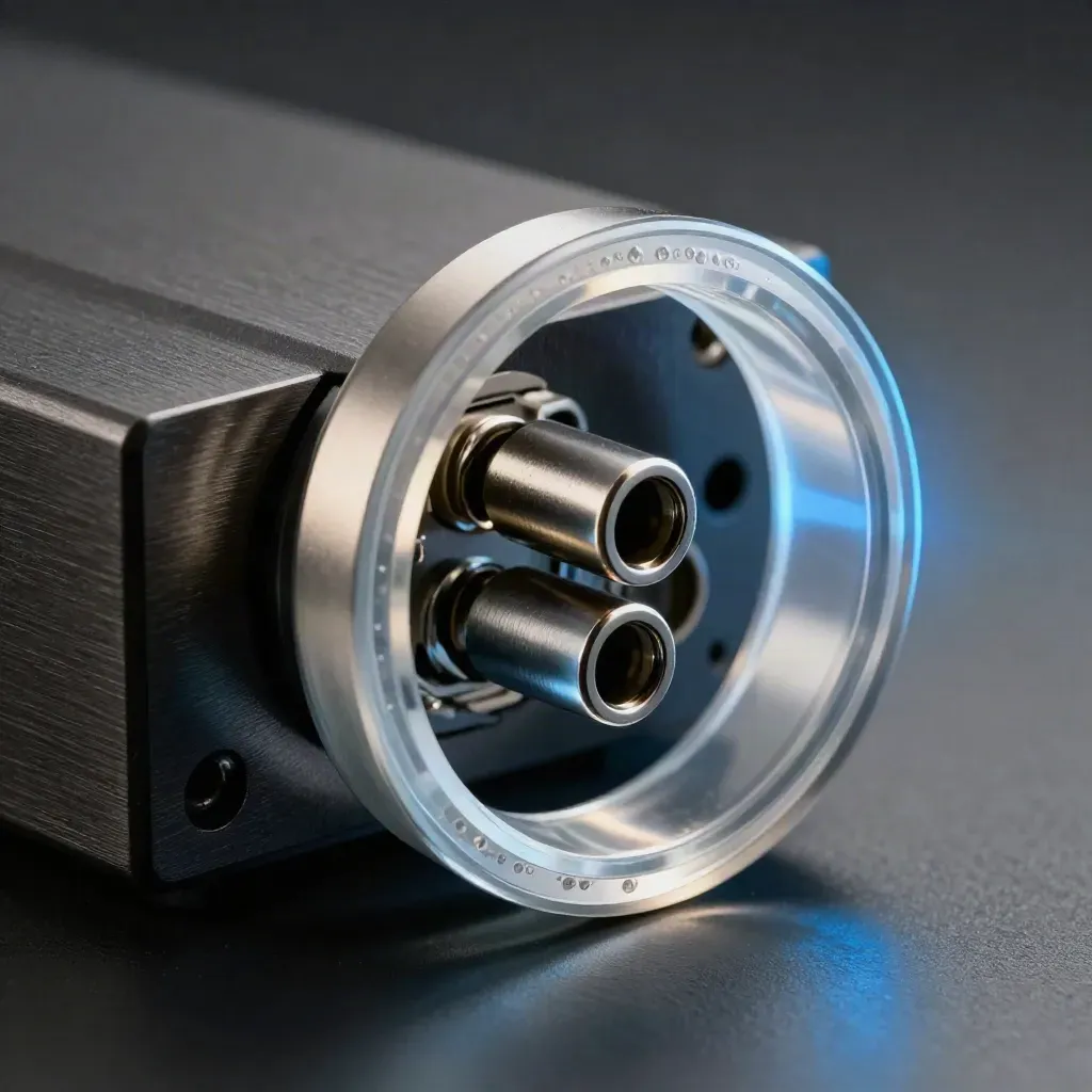 Macro of a charcoal triage router tower ring with three channels and vapor bloom.