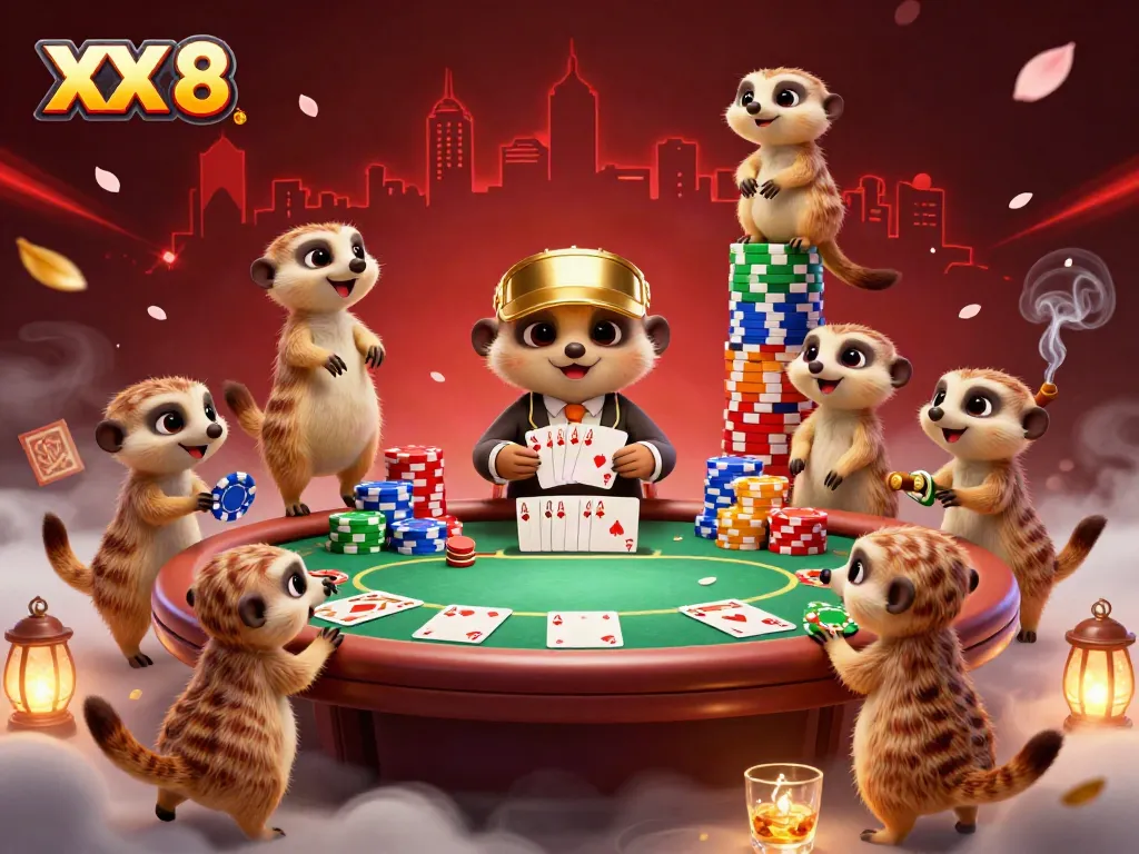 Meerkats engage in an exciting online casino operation, showcasing the vibrant atmosphere of XX 8.