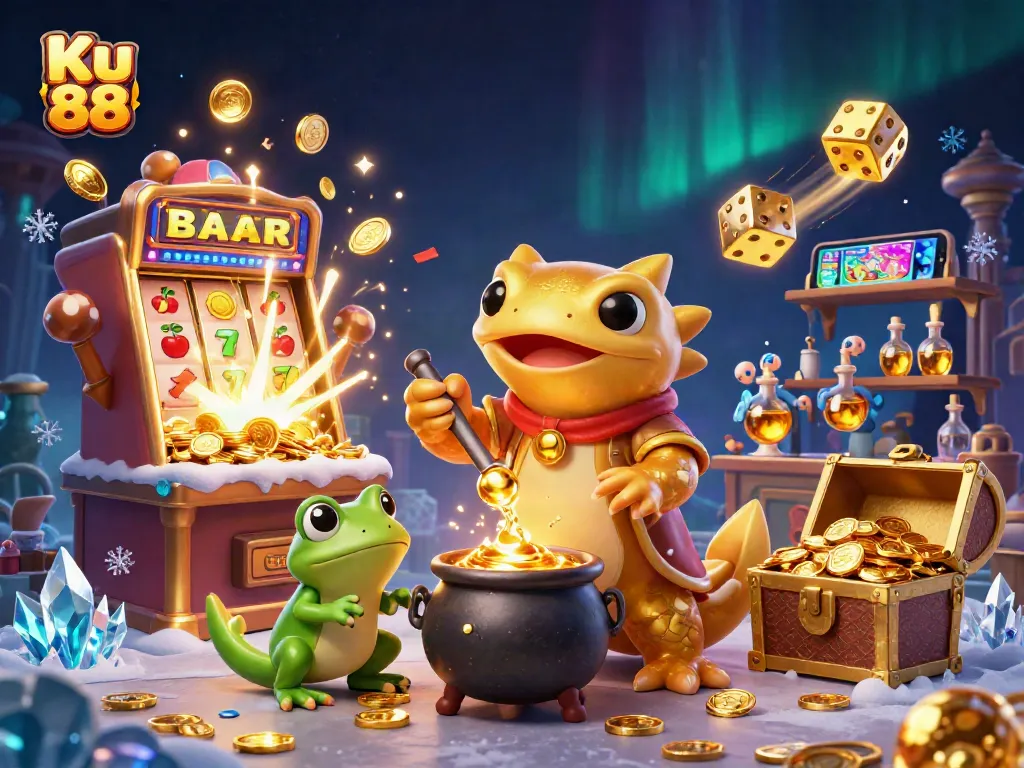 Bet on exciting games at Ku 88, featuring a vibrant casino scene with golden elements and engaging gameplay.
