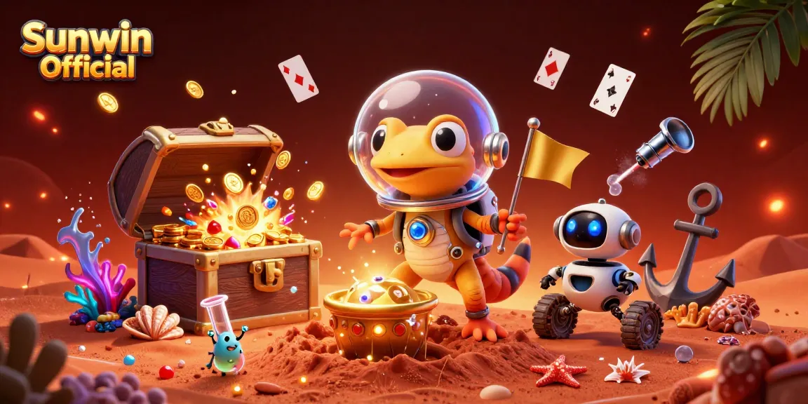Experience the excitement of Sunwin Official with a Martian gecko discovering a golden casino in a vibrant, action-filled scene.