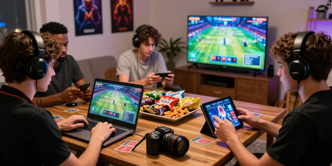 Players enjoying Sunwin's online gaming platform through various devices in a cozy setting, showcasing community and excitement.