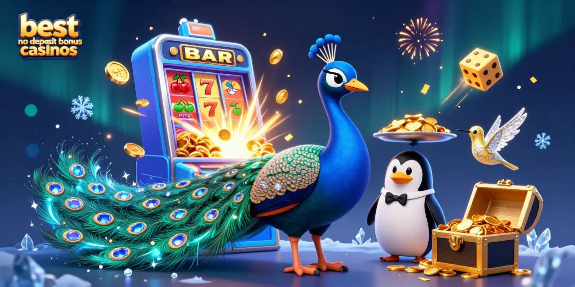 Experience the best no deposit bonus casinos with a lively 3D illustration of vibrant casino elements.