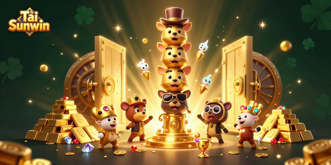 Tải Sunwin and enjoy vibrant casino games with a golden totem and treasure in a rich setting.