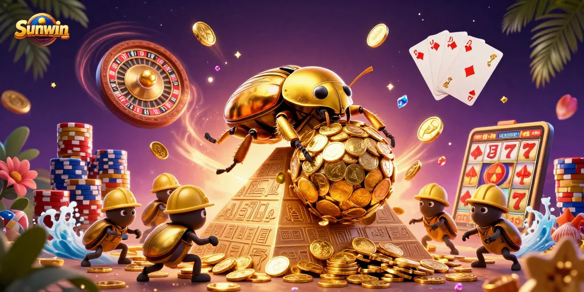 Experience thrilling gaming at Sunwin with golden coins cascading from a vibrant 3D casino scene.