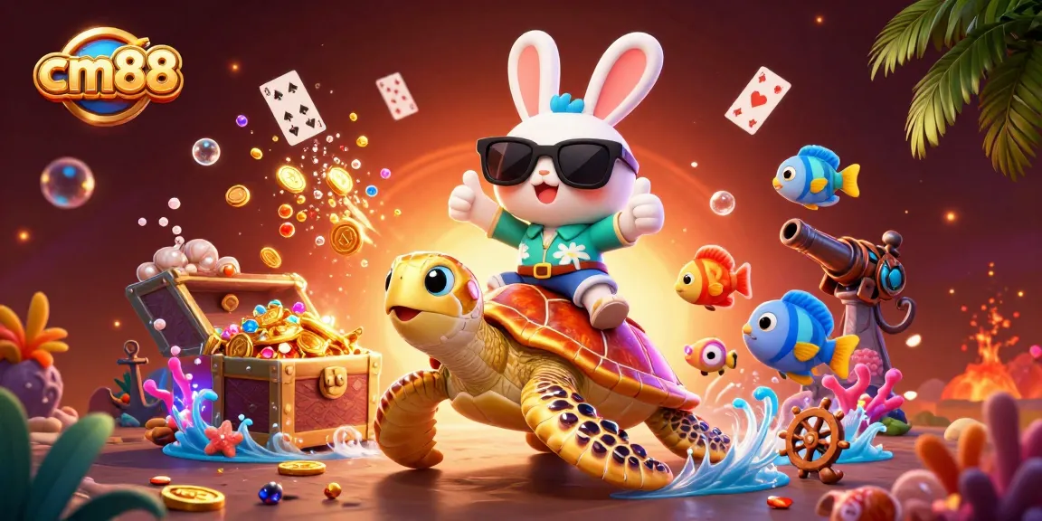 Engage with cm88's vibrant gaming world featuring a lucky rabbit and sea turtle adventure.