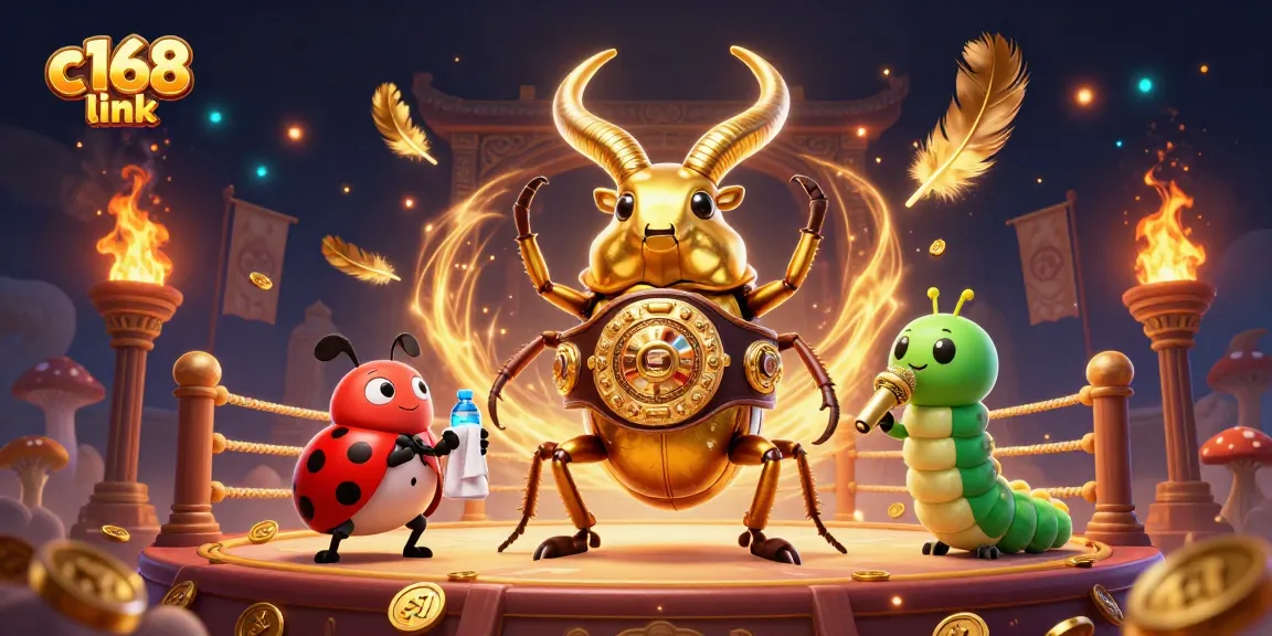 Engage with the thrilling action of the c168 link as the beetle champion battles on a vibrant casino stage.