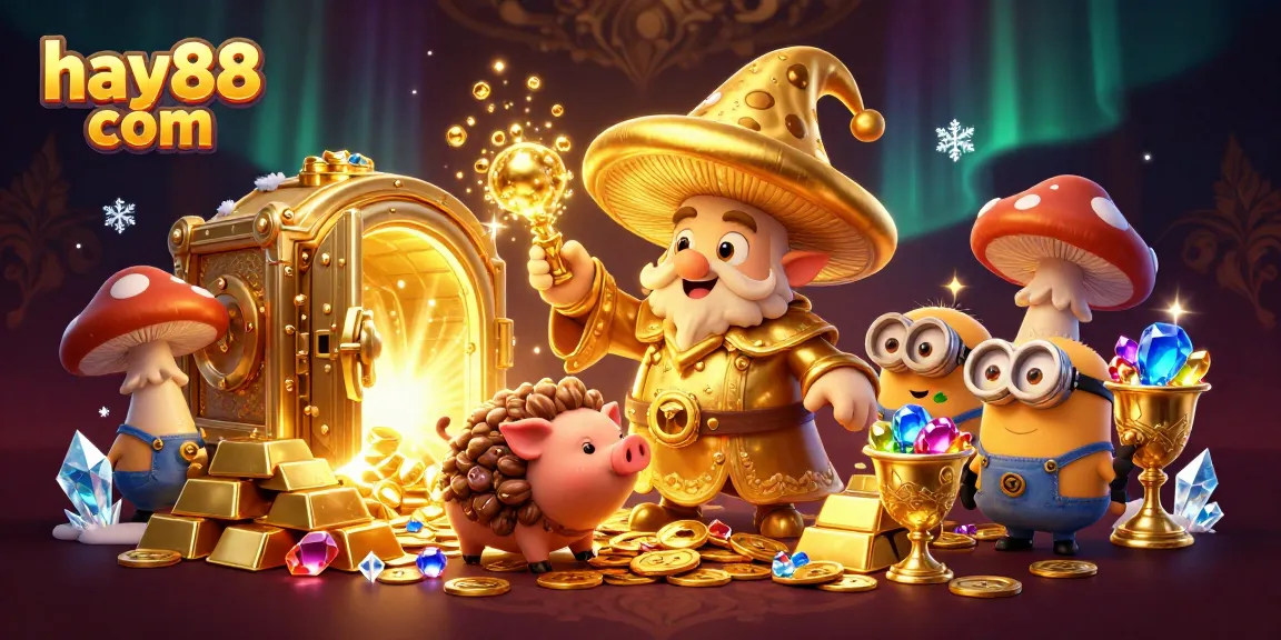 Experience winning excitement at hay88 com with a magical casino adventure illustration showcasing treasures and enchanting characters.
