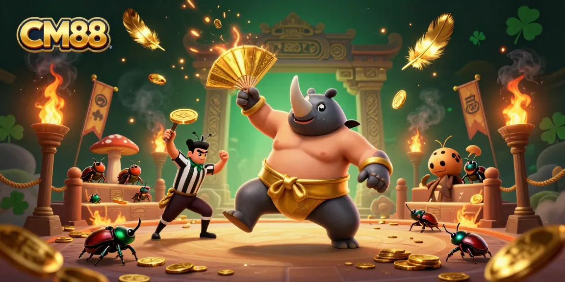 Experience exciting wins at CM88 with vibrant gambling scene, featuring a beetle champion.