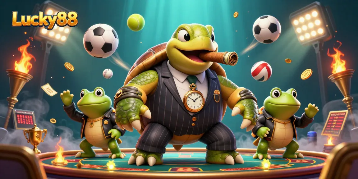 Experience the thrilling world of Lucky88, where a mobster turtle and bullfrog enforcers command the casino floor.