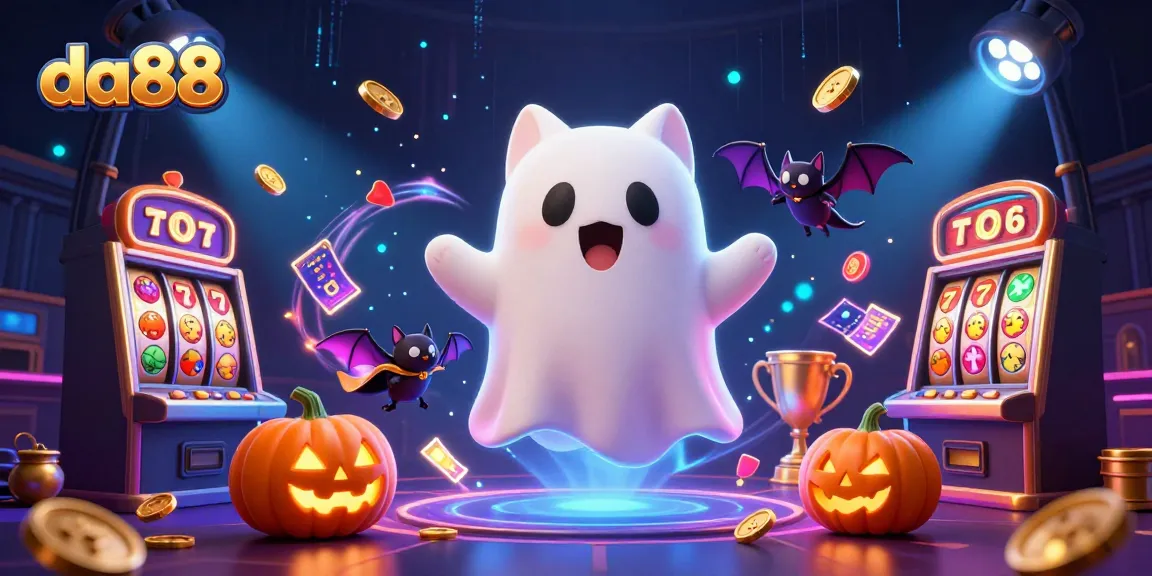 Experience thrilling gameplay at da88 with a floating ghost cat and vibrant casino elements!