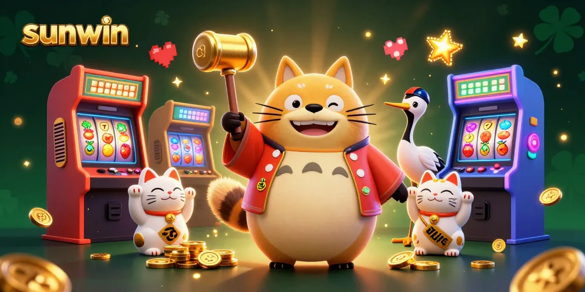 Experience sunwin's magical world of fun with animated fortune cats and vibrant game scenes.